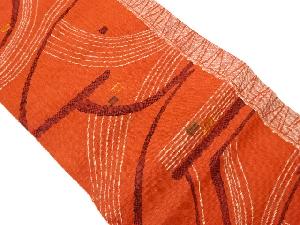 手織り紬抽象曲線に横縞模様織出し名古屋帯